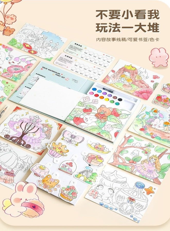 SAMVARDHAN Watercolor Painting Book Set - DIY Graffiti Coloring Note-Book with Watercolor Gouache Brush, Creative Cartoon Coloring Book, Dip Water to Paint Painting Set for Kids, Boys, Girls, Childrens (Princess) - Image 4